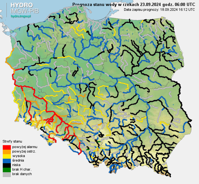  Prognozowana sytuacja hydrologiczna 23.09.2024 r. (06 UTC).