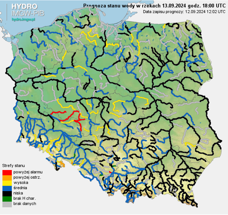 Prognozowana sytuacja hydrologiczna 13.09.2024 r. (18 UTC)