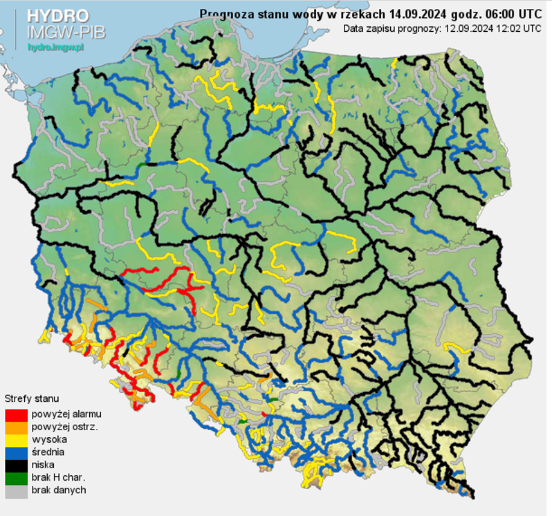 Prognozowana sytuacja hydrologiczna 14.09.2024 r. (06 UTC)