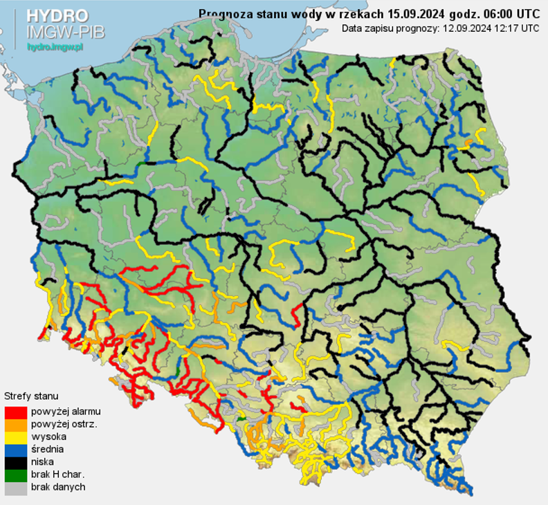 Prognozowana sytuacja hydrologiczna 15.09.2024 r. (06 UTC)