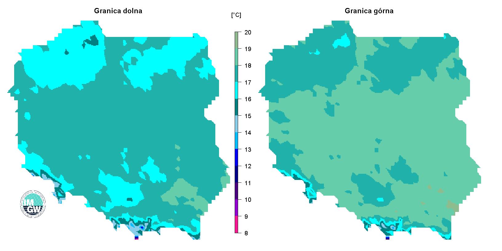 Grafika 1. Granice normy średniej temperatury powietrza w sierpniu.