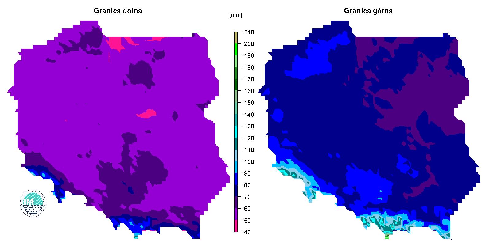 Grafika 6. Granice normy sumy opadów w sierpniu.