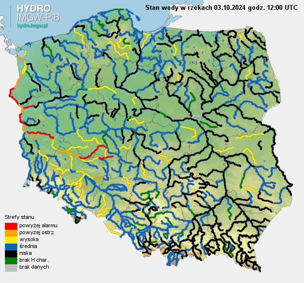 Aktualny stan wody w rzekach na godz. 12 UTC 03.10.2024 r