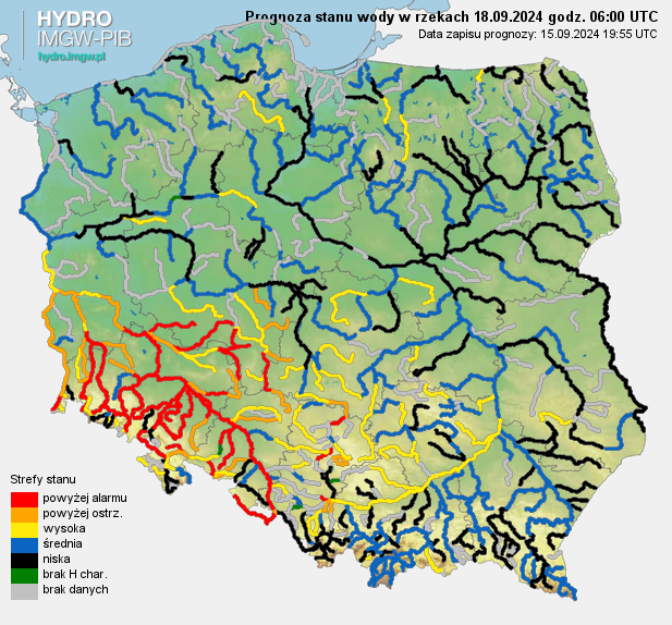 Prognozowana sytuacja hydrologiczna 18.09.2024 r. (06 UTC)