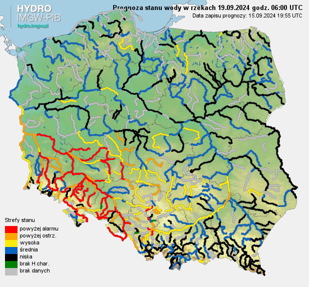 Prognozowana sytuacja hydrologiczna 19.09.2024 r. (06 UTC)