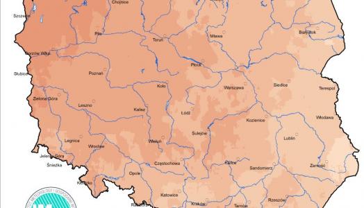 Prognoza wartości maksymalnej temperatury powietrza w dniu 9 września 2023 roku na tle warunków wieloletnich (1991-2020)