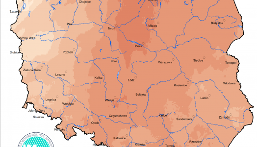 Prognoza wartości maksymalnej temperatury powietrza w dniu 13 września 2023 roku na tle warunków wieloletnich (1991-2020)