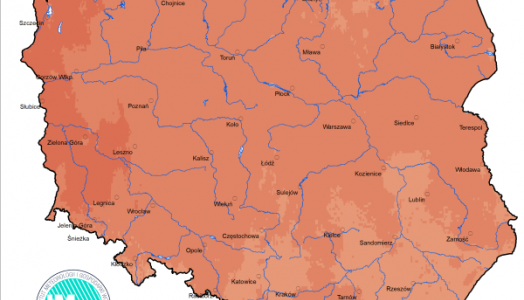 Prognoza wartości maksymalnej temperatury powietrza w dniu 18 września 2023 roku na tle warunków wieloletnich (1991-2020)