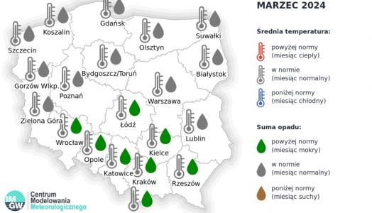 IMGW-PIB: Eksperymentalna prognoza długoterminowa temperatury i opadu na marzec 2024 r. – czerwiec 2024 r.