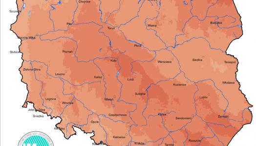 Prognoza wartości maksymalnej temperatury powietrza w dniu 1 marca 2024 roku na tle warunków wieloletnich (1991-2020)