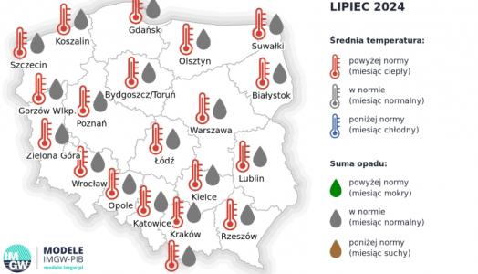 IMGW-PIB: Eksperymentalna prognoza długoterminowa temperatury i opadu na lipiec 2024 r. – październik 2024 r.