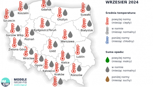 IMGW-PIB: Eksperymentalna prognoza długoterminowa temperatury i opadu na wrzesień 2024 r. – grudzień 2024 r.