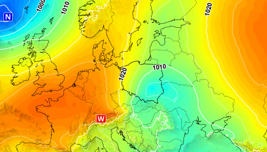 Prognozowane ciśnienie atmosferyczne na dzień 14.09.2024. Prognoza modelu ECMWF HRES 0.1°. Wizualizacja danych: IMGW-PIB