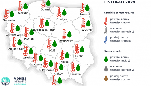 IMGW-PIB: Eksperymentalna prognoza długoterminowa temperatury i opadu na listopad 2024 r. – luty 2025 r.