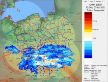 Obraz radarowy przedstawiający natężenie opadów