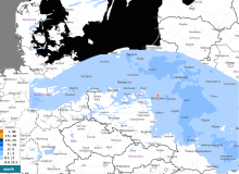 Rozkład opadów na podstawie danych radarowych, 08.02.2021 r. godz. 17:20