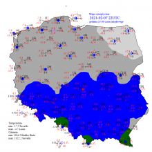 Strefa opadów śniegu pokrywa niemal całą południową część kraju