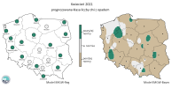 Rys. 11. Prognozowana klasa liczby dni z opadem w kwietniu 2021 r. według modelu IMGW-Reg i IMGW-Bayes