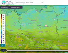 Prognoza wartości temperatury powietrza na wys. 2 m nad powierzchnią w czwartek 04.03.2021 r. o godz. 13:00 wg modelu Arome. https://meteo.imgw.pl/