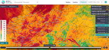 Prędkość porywów wiatru oraz animacja wiatru w czwartek 21.10.2021 r. o godz. 11:00 wg modelu Alaro 4k. | https://meteo.imgw.pl/