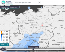 Prognoza opadów śniegu w piątek 26.11.2021 r. o godz. 16:00 wg modelu GFS. | https://meteo.imgw.pl/