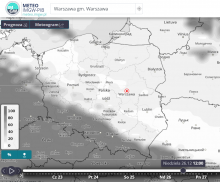 Prognoza wielkości zachmurzenia w niedzielę 26.12.2021 r. o godz. 12:00 wg modelu GFS. | https://meteo.imgw.pl/