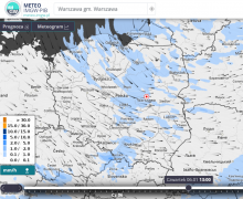 Prognoza opadów śniegu oraz animacja wiatru w czwartek 6 stycznia 2022 r. o godz. 13:00 wg modelu GFS. | https://meteo.imgw.pl/