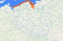 Mapa ostrzeżeń hydrologicznych 2° - wezbranie z przekroczeniem stanów ostrzegawczych