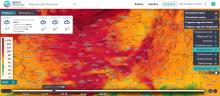 Mapa prędkości porywów wiatru [km/h] w czwartek 17.02.2022 r. o godz. 11:00 wg modelu GFS. Bardzo silne porywy wiatru. | https://meteo.imgw.pl/