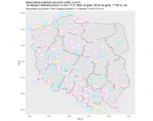 Maksymalna prędkość wiatru w km/h na stacjach telemetrycznych w dniu 17.02.2022 r. od godziny 00:00 do 17:00 czasu lokalnego