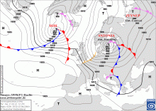 Prognoza sytuacji barycznej na godz. 12UTC. (źródło: http://www.met.fu-berlin.de)