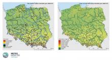 Aktualny stan wody w rzekach (lewa grafika) i 24-godzinny trend zmiany poziomu wody (prawa grafika).