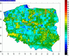 Wartość ewapotranspiracji aktualnej [mm] w ciągu ostatnich 10 dni (dane z 11.05.2022).