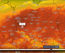 Ryc.1 Prognoza temperatury maksymalnej na niedzielę wg modelu COSMO