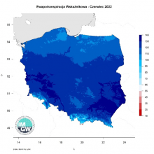 Przestrzenny rozkład sumy parowania potencjalnego w czerwcu 2022 r.