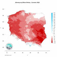 Przestrzenny rozkład klimatycznego bilansu wodnego w czerwcu 2022 r.