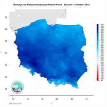 Przestrzenny rozkład skumulowanej sumy parowania potencjalnego w okresie styczeń-czerwiec 2022 r. 