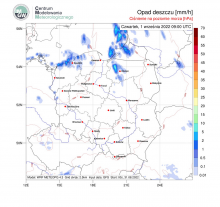 Prognoza numeryczna pola opadu na 01.12.2022 r. na godzinę 9:00 UTC (11:00 czasu lokalnego)