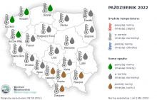 IMGW-PIB: Eksperymentalna prognoza długoterminowa temperatury i opadu na październik 2022 r. – styczeń 2023 r.