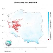 Przestrzenny rozkład klimatycznego bilansu wodnego we wrześniu 2022 r.