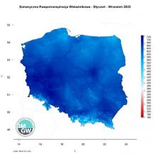 Przestrzenny rozkład sumy parowania potencjalnego w okresie styczeń-wrzesień 2022 r.