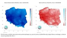 Przestrzenny rozkład sumy parowania potencjalnego oraz przestrzenny rozkład klimatycznego bilansu wodnego w okresie styczeń-październik 2022 r.