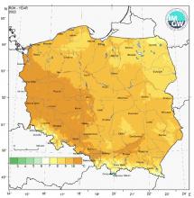 Przestrzenny rozkład średniej rocznej temperatury powietrza w 2022 r.