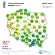 Średnia dobowa temperatura 01.01.2023 r.