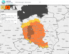 Aktualnie (godz. 13:00, 20.06.2023 r.) obowiązujące ostrzeżenia meteorologiczne 1. stopnia (kolor żółty) i 2. stopnia (pomarańczowy) przed upałem | https://meteo.imgw.pl/dyn/?osmet=true 